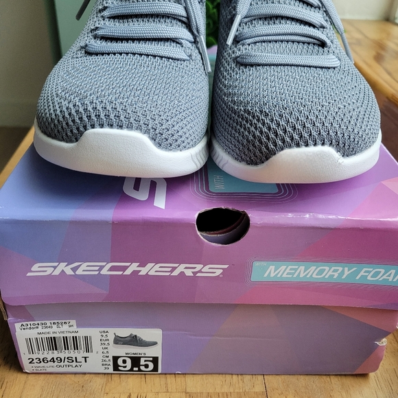 Skechers Faux Lace Stretch Knit Slip-On Sneakers | Outplay | Slate | 9.5 - Picture 9 of 9